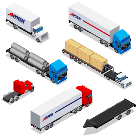 Illustrations of trucks used for domestic shipping